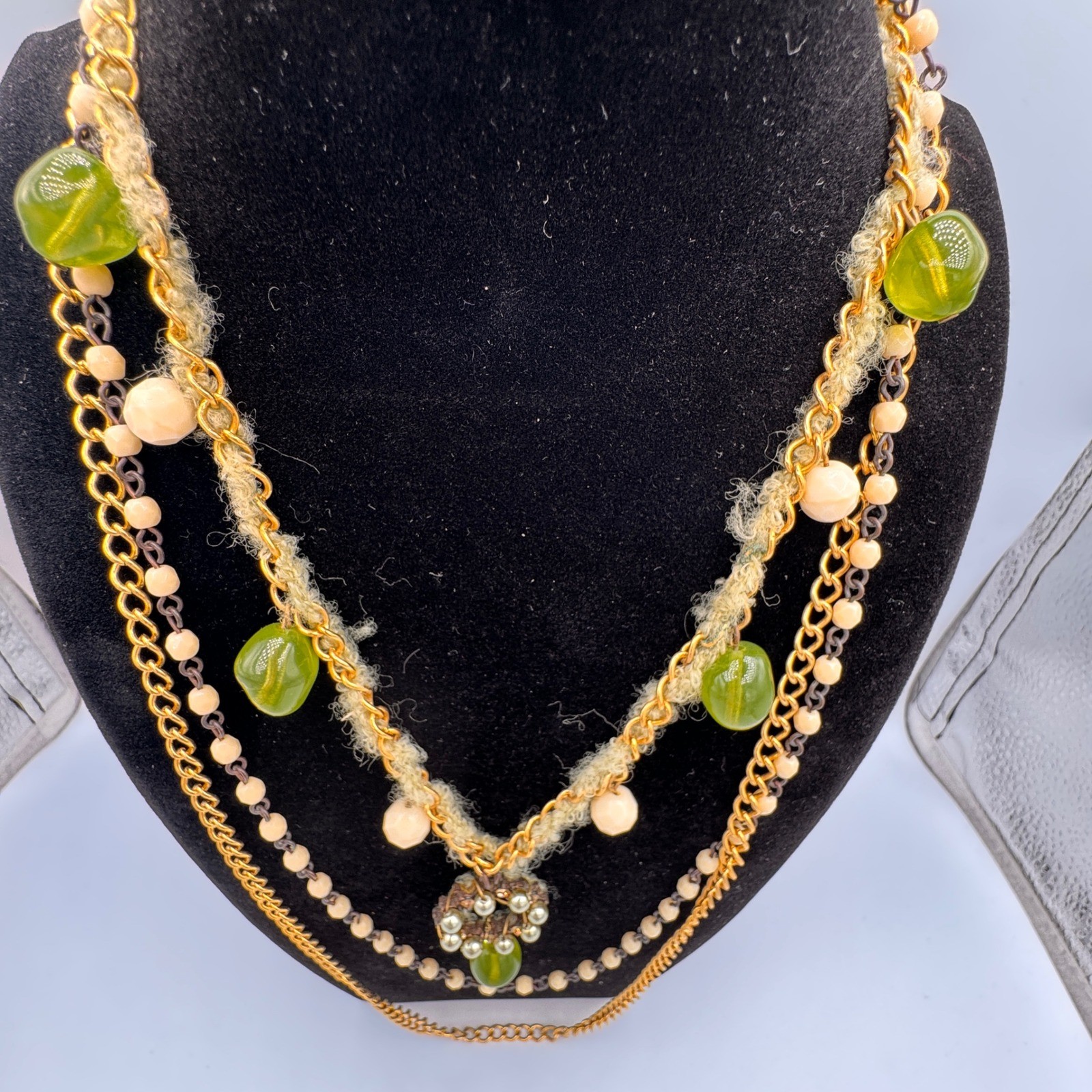 Handmade Multi Strand Statement Necklace Gold ton… - image 11