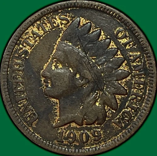1909 Indian Head Cent Very Good VG Coin, Details #38648