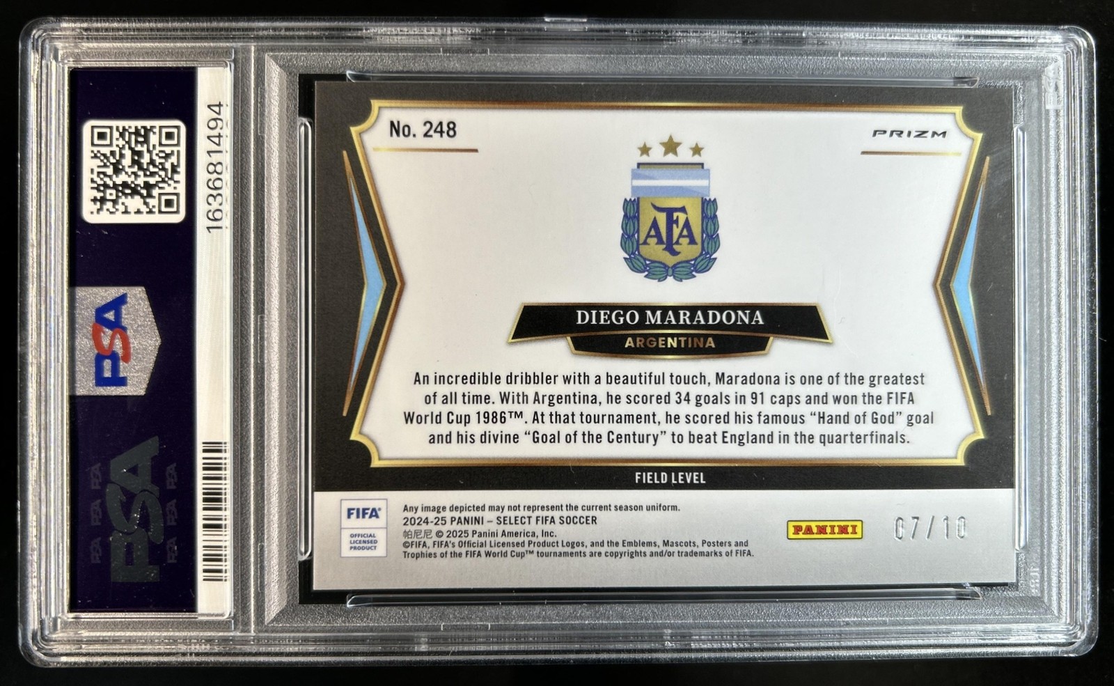 2024-25 Panini Select FIFA Diego Maradona Field Gold #/10 Argentina PSA 9 view 2