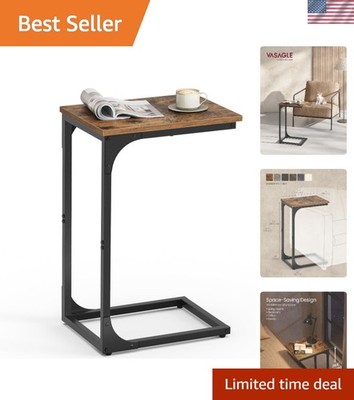 Elegant C-Shaped End Table in Rustic Brown & Black - Ideal for Small Spaces
