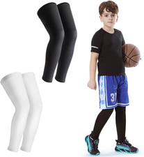 Kid Leg Sleeve 2 Pairs, Long Compression Leg Sleeve for Youth Boy Girl Basketbal