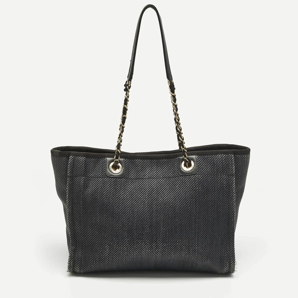 Bolso Chanel Deauville mediano de tela y paja negro Foto 4 de 4