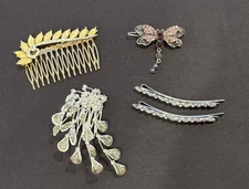 Lot of 4 Rhinestone Hair Combs & Barrettes Set Bridal Prom Dragonfly Sparkle