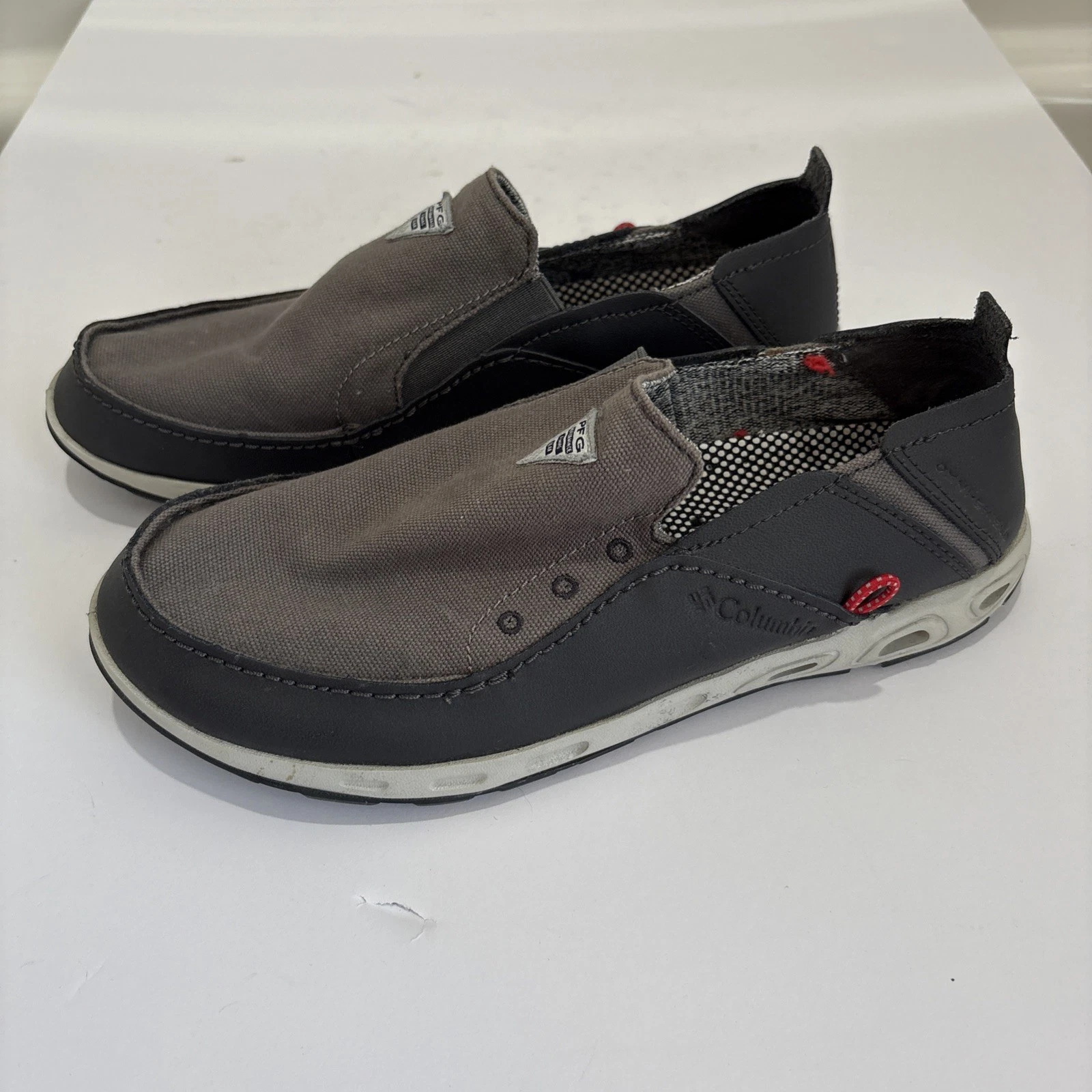 Columbia Bahama PFG Men's 7 Gray Slip On Canvas/Leather Shoes Outdoor Loafer