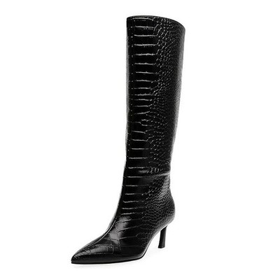 Steve Madden Womens 11 M Black Croco Leather Lavan Kitten Heel Boots NIB JF2