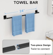 Matte Black Bathroom Accessories Set, 4 Pieces Bathroom Hardware Set, 24 Inch T