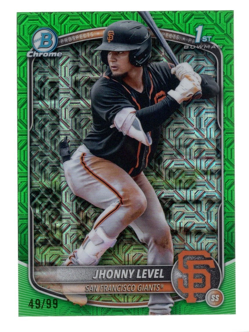 JHONNY LEVEL 2025 BOWMAN CHROME GREEN MOJO REFRACTOR RC #/99 **GIANTS** #BCP-147