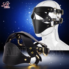 Bondage Eye Mask Cosplay Half Face Masks PU Leather Head Harness Mouth Restraint