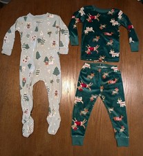 Carters 18M Christmas Pajamas Lot Boys Disney Mickey Footie  Green Dog...