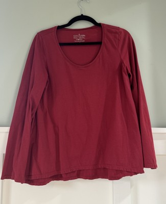 Neon Buddha Red Top Cotton Spandex Knit Long Sleeve Athleisure, Size Small