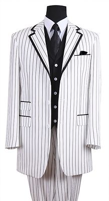 Men's 3 piece White/Black  Striped Vested Fashion Suit by Fortino Landi