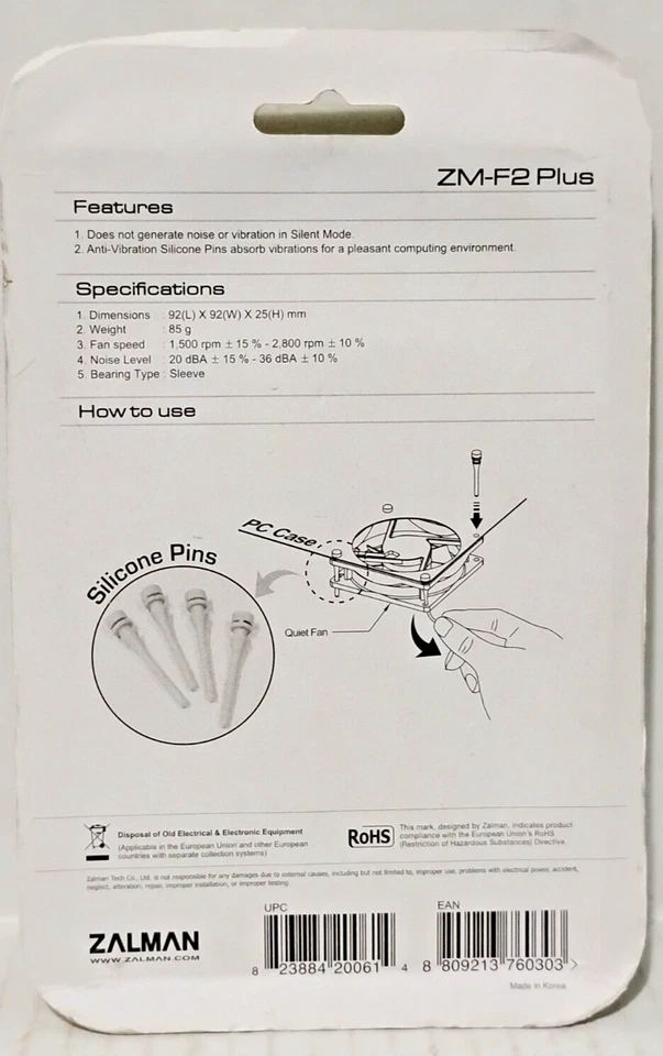 Zalman 92mm Silent Case Fan - 92mm - 2800rpm 1 x Sleeve Bearing - Image 3 of 4