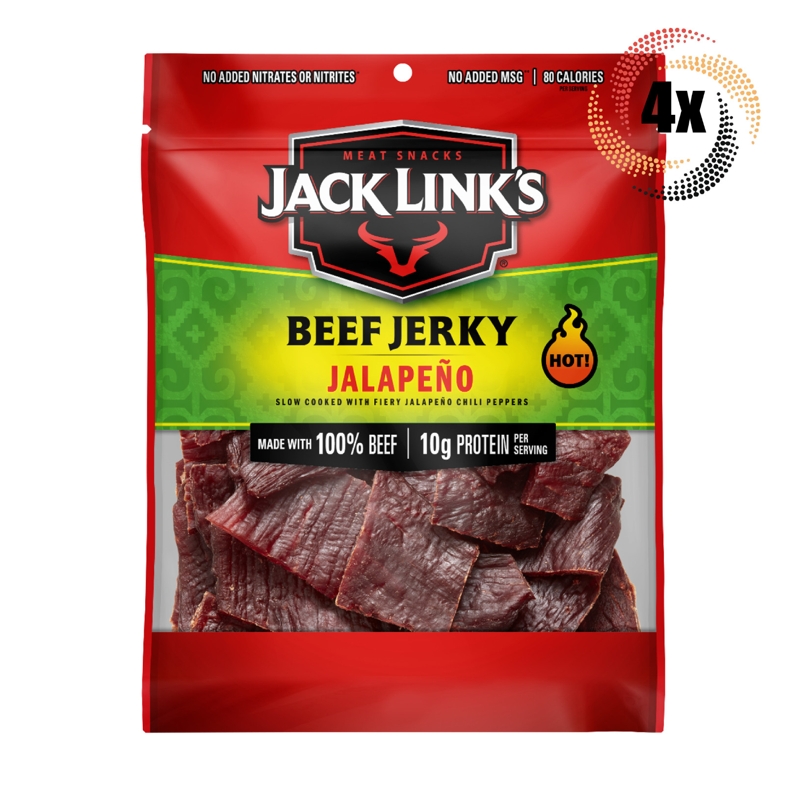 4 пакетика вяленой говядины Jack Links с халапеньо 325 унции 100 говядина 10 г белка 8790₽