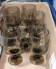VTG Set of 7 Libbey TAWNY ACCENT Smoky Brown Wine Glasses Water Goblets 5¾ in