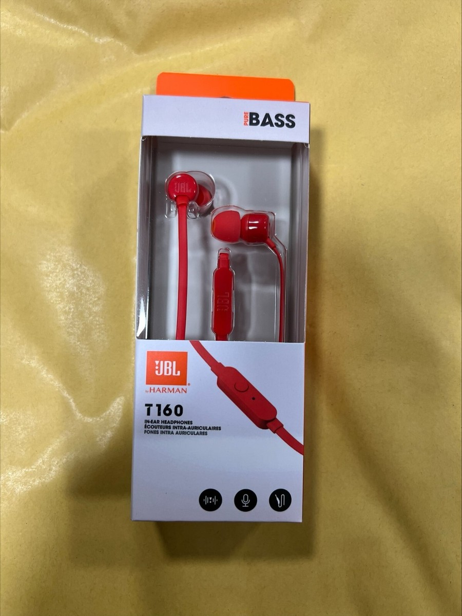 JBL T160 in-Ear Headphones Pure Bass with Mic RED NEW UK