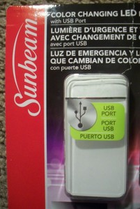 SunBeam Night Light Color Changing LED Power Failure w/USB ...