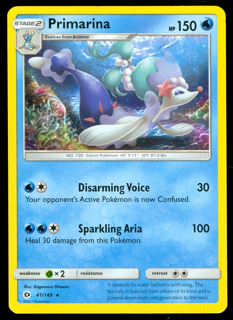 Pokemon Sun & Moon Base Set Rare Primarina #41