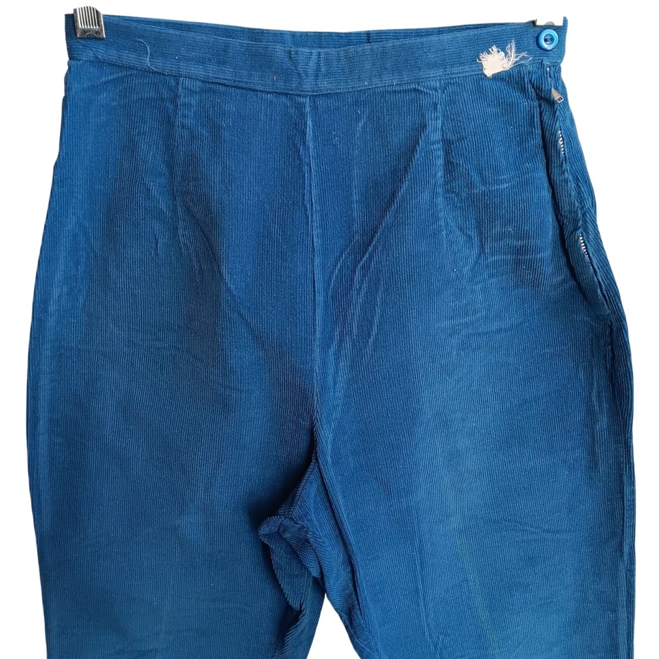 Talla 10 Pantalones Capris Vintage Pana Cintura Alta Cremallera Lateral Rockabilly Marylin Foto 3 de 4