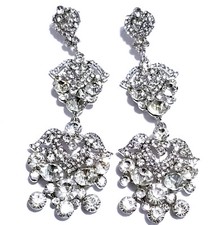Rhinestone Chandelier Earrings Clear 3.4 inch