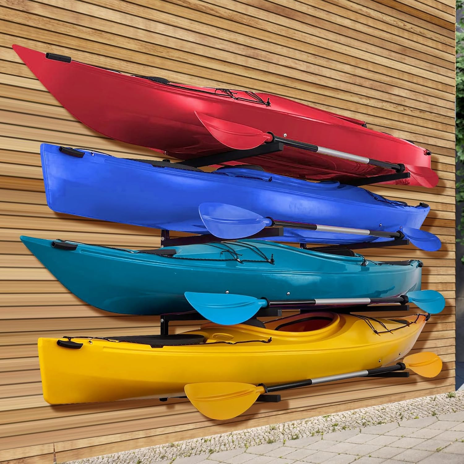 Wall Mount Rack For 4 Kayaks, Kayak Paddle Holder For Garage