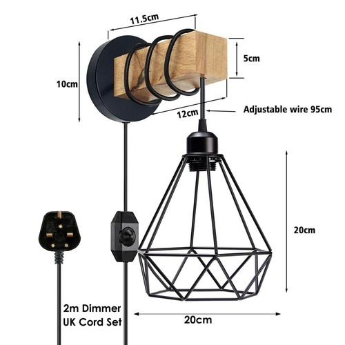 LEDSone Modern Industrial Wall Light Metal Wood Plug in Lighting Fixtures - Picture 21 of 21