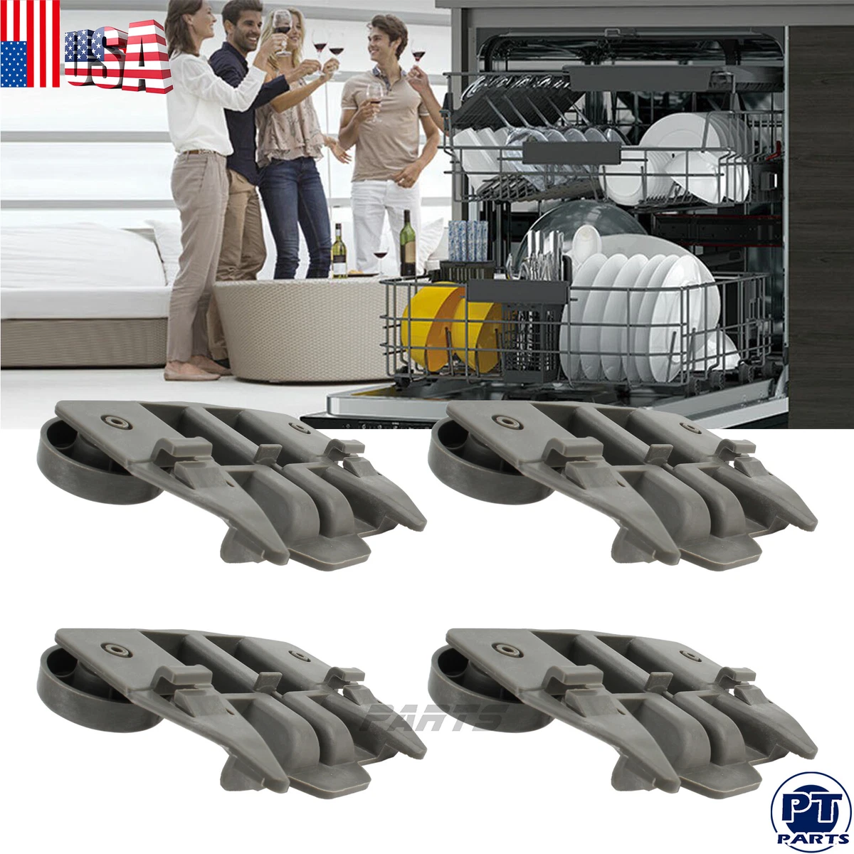 Dishwasher Premium Wheels Lower Rack for Kenmore Elite Dishwasher Parts 4 Pack