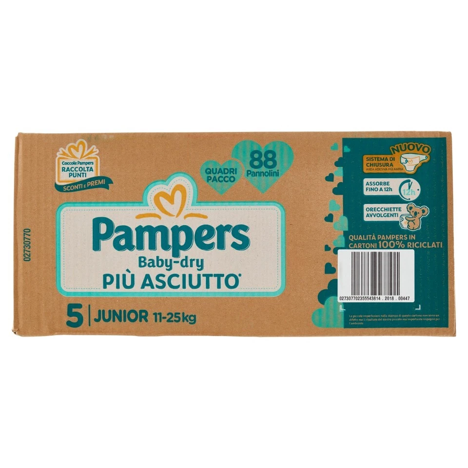 Pampers Baby-Dry Quadripack Pannolini Taglia 5 - 88 Pezzi - Immagine 2 di 2
