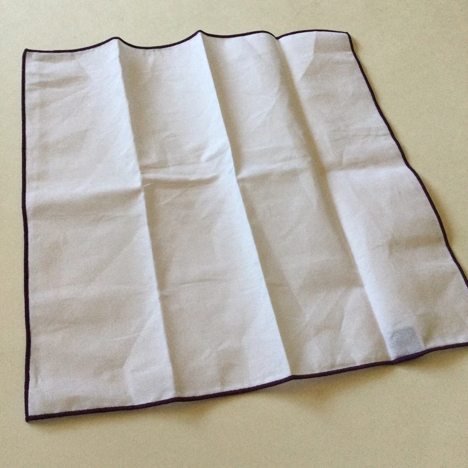 NORDSTROM BOLSO MASCULINO ALGODÃO QUADRADO BRANCO COM BORDAS COSTURADAS BERINJELA NOVO SEM ETIQUETAS - Imagem 2 de 4