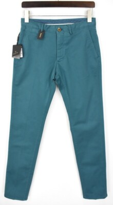 MASSIMO DUTTI Slim Fit Hose Herren US 30 Chino Zip Fly Grün