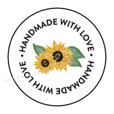 30 HANDMADE WITH LOVE SUNFLOWER ENVELOPE SEALS LABELS STICKERS 1.5" ROUND