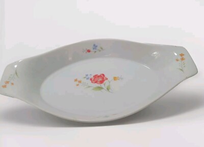 Hearthside Bake N Serve 12'' Au Gratin Shallow Casserole Dish with Floral Accents