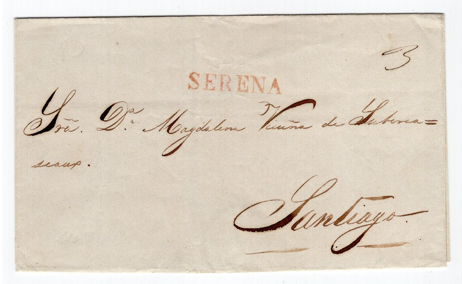 CHILE 1850ca Prephilatelic postmark SERENA on folded cover