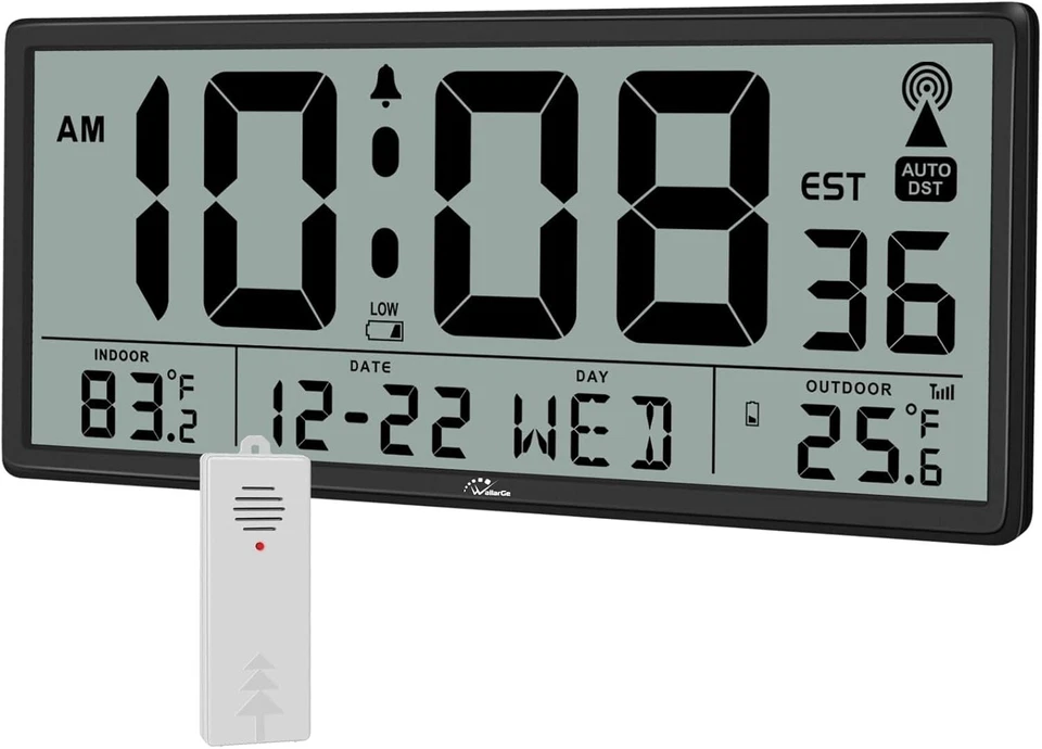 14.5" Jumbo Atomic Wall Clock: Accurate Time & Indoor/Outdoor Temp Display - Image 3 of 4