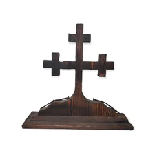 Wood Cross Crosslet Fitchee w/Wrought Iron Nails 15x16 Primative Rustic