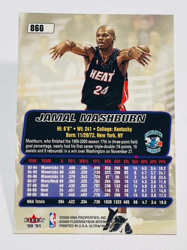 JAMAL MASHBURN 2000-01 Fleer Ultra GOLD MEDALLION #86G Charlotte Hornets - Image 2 of 2