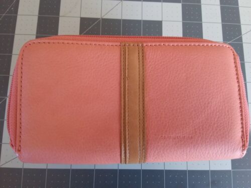 CARTERA MUNDI 4,5 x 8 x 1,5 3 cierres de cremallera 7 ranuras para tarjetas cuero ROSA Geninue - Imagen 3 de 5
