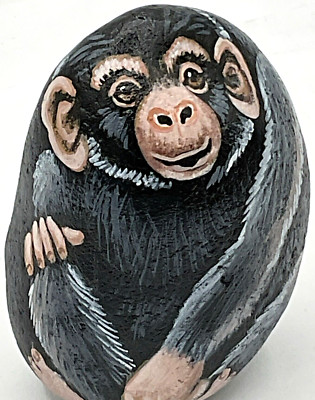 Cute Hand Painted Monkey Rock Chimpanzee Folk Art 3.25 x 2.5 Ape 
