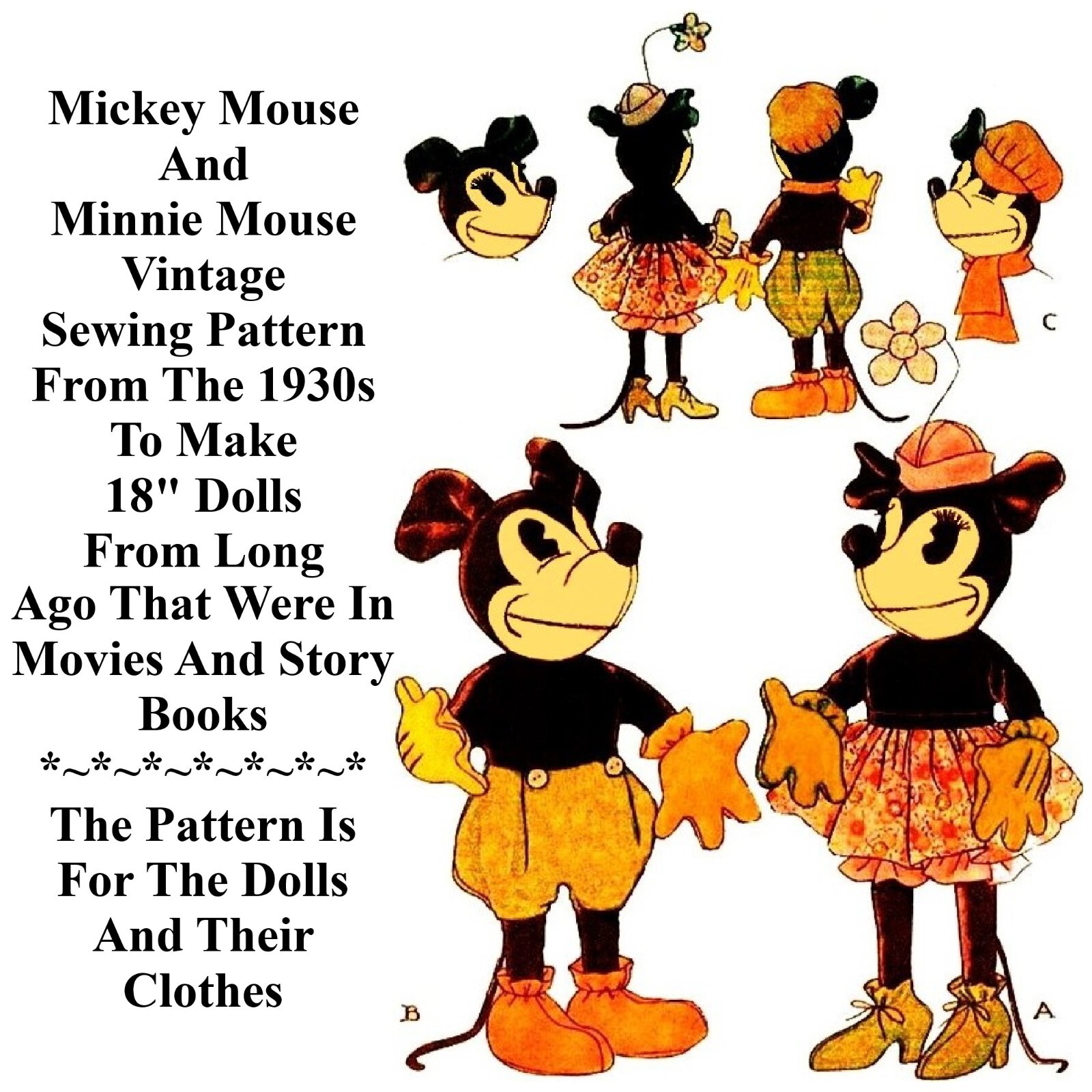 Sewing Pattern Mickey Mickey and Minnie Mouse Doll & Clothes Sewing Pattern | eBay