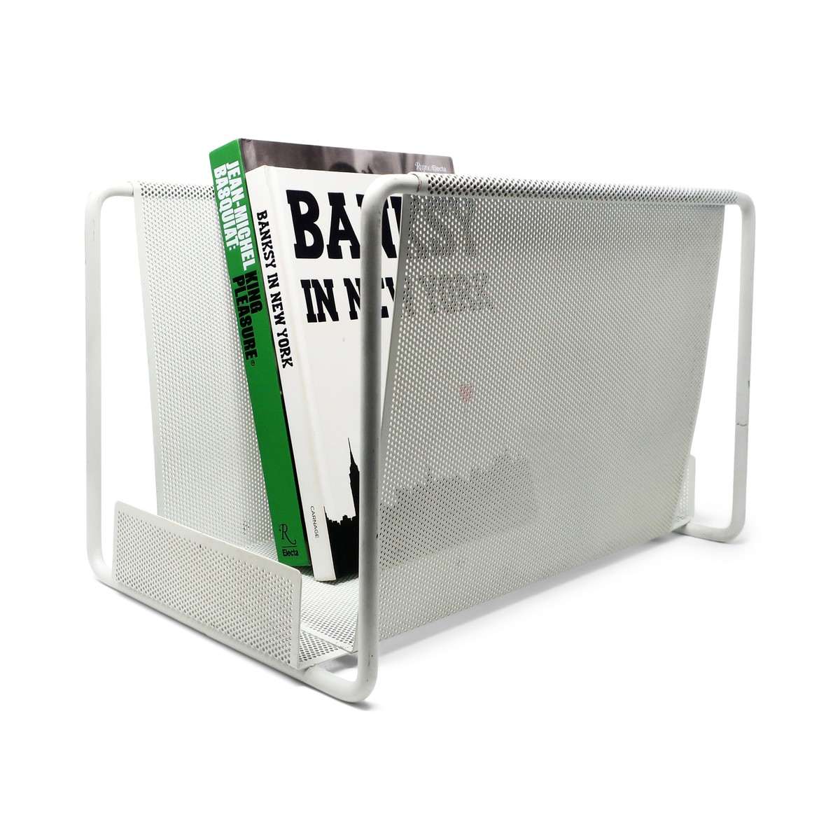 Postmodern White Stamped Metal Magazine Rack | eBay