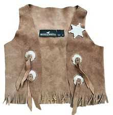 Vintage Medium size Child Western Express Suede Leather Vest W/fringe And Badge