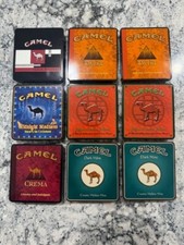 Vintage Camel Cigarette metal tins Lot of 9 great condition all hinged lids work