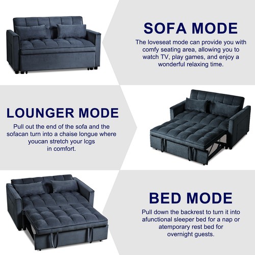 3 in 1 Convertible Sleeper Sofa Bed, Modern Pull Out Couch Bed, Adjustable Backr - Picture 2 of 3