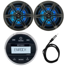Enrock EM856 Bluetooth AM/FM Marine Receiver, 2X 6.5" LED Boat Speakers, Antenna