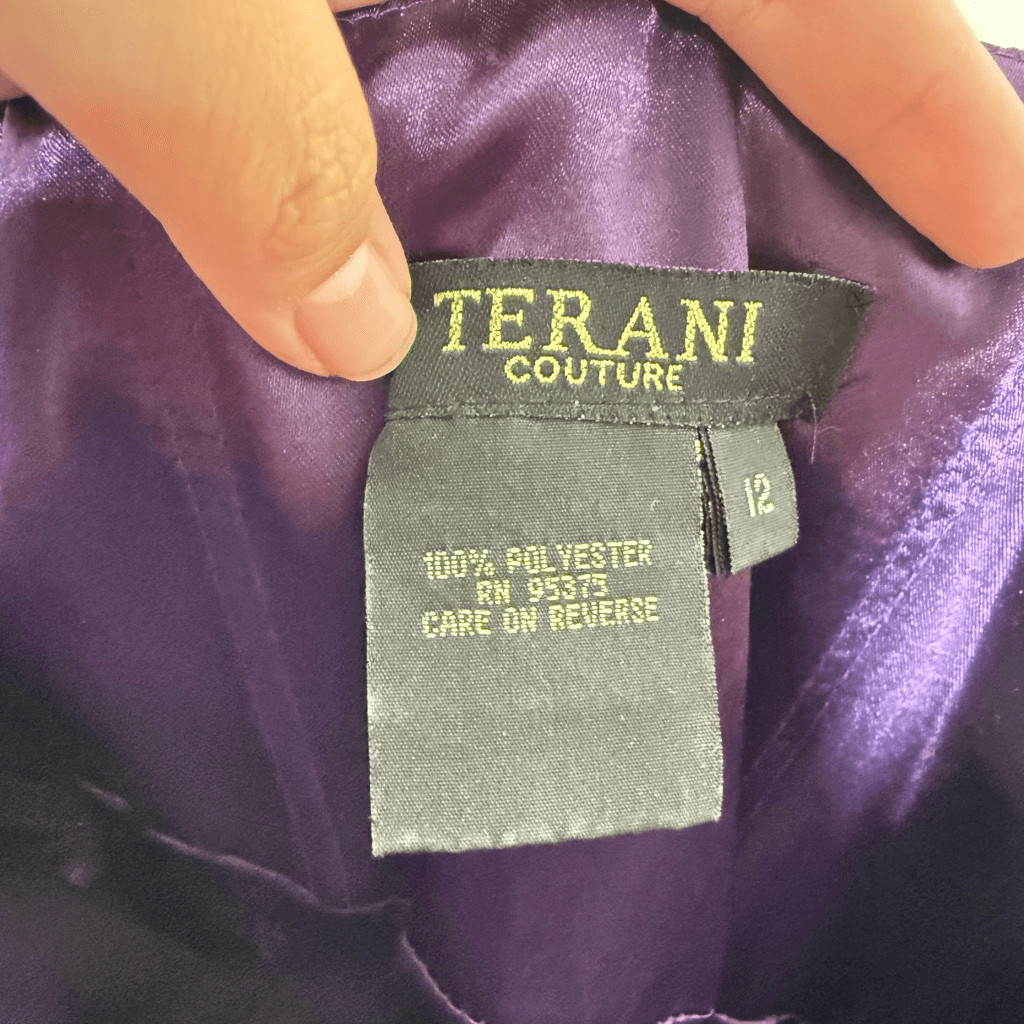 NWT Terani Couture Violet Strapless Cocktail Dress Size 12 Sequins Jewels Pleate