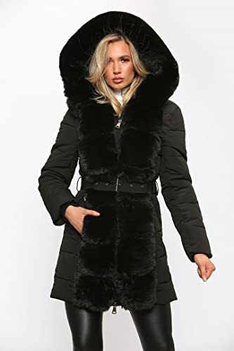 Kraftd Mujer Abrigo Largo Acolchado Capucha Sintética Damas Abrigo de Invierno Chaqueta Larga - Imagen 2 de 17