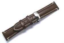 20mm 22mm Brown/White Genuine Leather Watch Strap Push Button Deployant Clasp