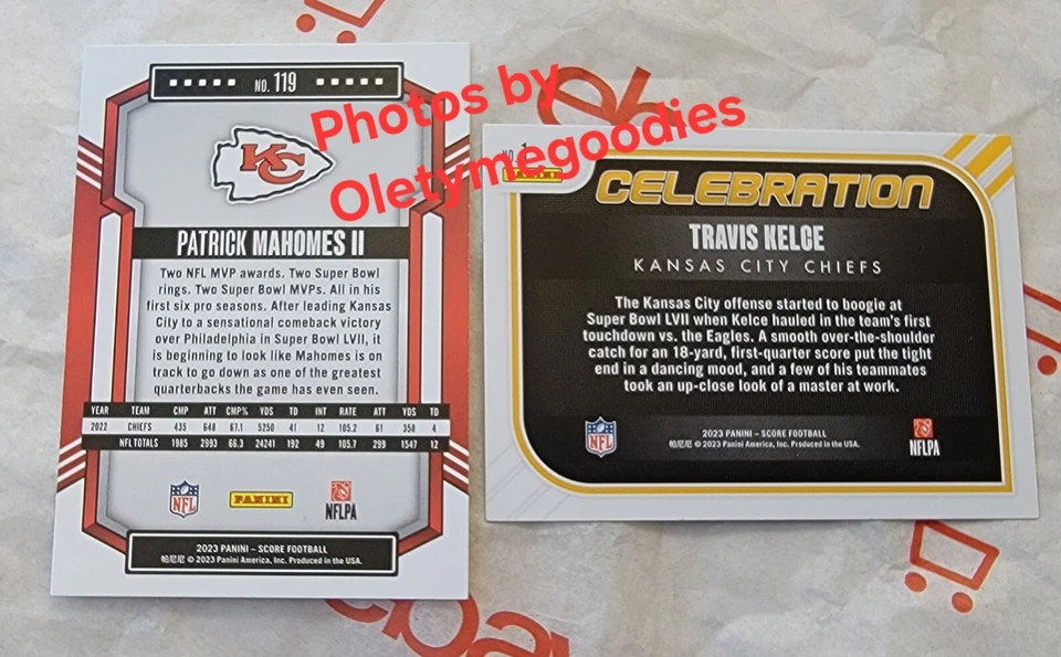 2023 Patrick Mahomes II No. 119 and No. 1 Base Celebration Score 2 Card Lot - Image 2 of 4