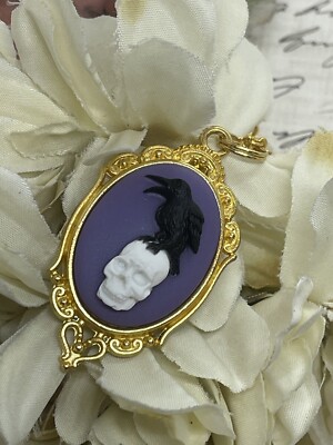 Gold Purple Gothic Crow Raven Rose Skull Wedding Party Jewelry necklace Cameo