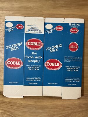 Lot of 2 Vintage NOS Milk Coble Dairy Lexington NC Carton Box Quart