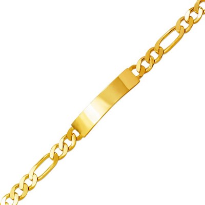14K Gelbgold 7mm Kinder ID 6mm Figarokette Armband 6'' Gravur verfügbar